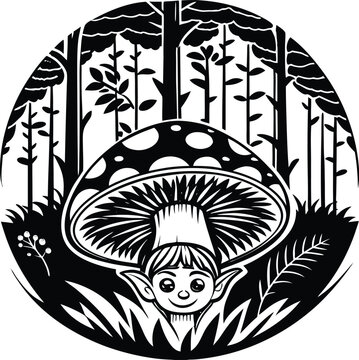 A mischievous elf is hiding in the dense green forest; which is very funny to see, in fact, the mischief of small children is very enjoyable.