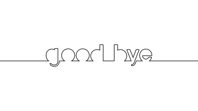 good bye animated single one line art handwriting of words text, continuous writing good bye line art on black white green background 4k video