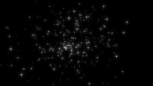 Elegant white glitter star trail effect, magic fairy dust sparkle animation with glowing twinkle particles, curved shimmer line, sparkling bokeh transition overlay for black screen background 4K