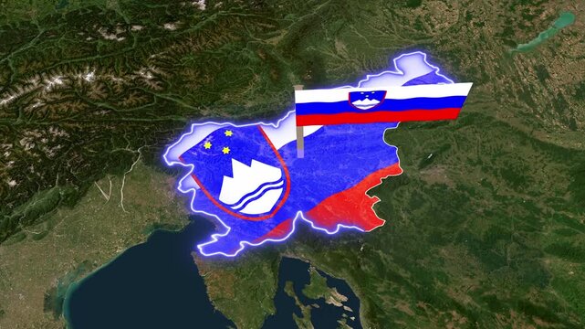 Animated slovenia map outline with flag and glowing border footage