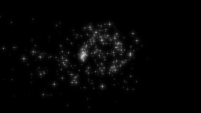 Glowing fairy dust glitter trail, magic sparkling star line animation with white twinkling particles, luxury shimmer bokeh burst, smooth transition overlay for black screen visual effect 4K