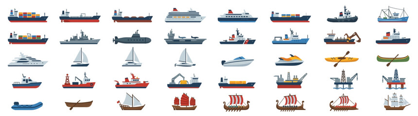 Collection of Marine Vessels and Industrial Ships Icon Set © alfa