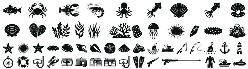 Set of Marine Life and Sea Equipment Icons © alfa