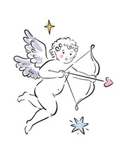 Obraz premium Cute watercolor lin art cupid. Cherub illustration.
