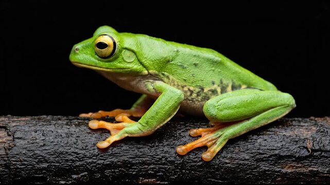 Green tree frog on branch.