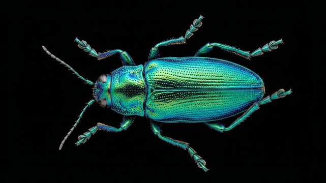 Metallic iridescent jewel beetle centered on a solid black background.
