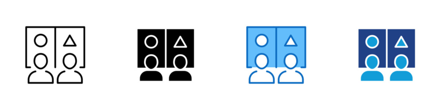 Diverse Opinion Grouping Multiple Style Icon Design Vector - Two people each with a different shape above representing opinion diversity, idea categorization, and grouping of different perspectives
