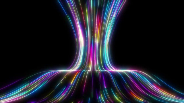 Colorful Neon Speed Lines and Glowing Light Streaks in Hourglass Shape Seamless Loop 4K Motion Background