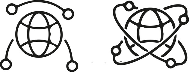 Black and white global network connectivity icons representing worldwide communication with connectivity communication internet technology business © Prodip