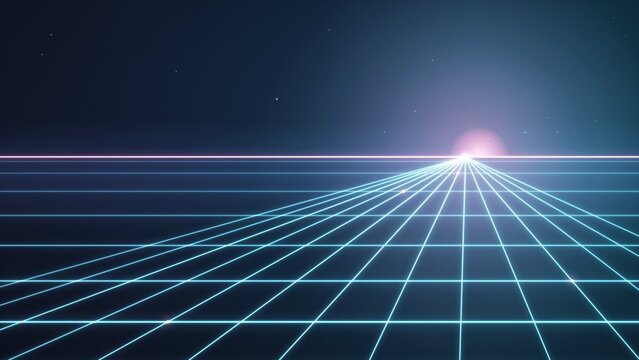 Neon Grid Horizon with Glowing Light