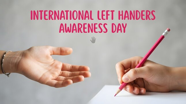 International left handers awareness day concept with a person writing with their left hand and another hand reaching out