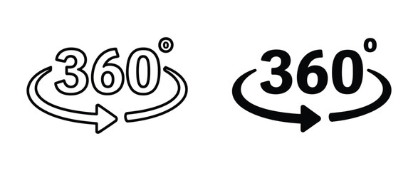 360 View Rotation Icon, Outline and Solid Style Vector Illustration for Navigation, Panorama, Interface, Virtual Tour, and User Experience Design ©  