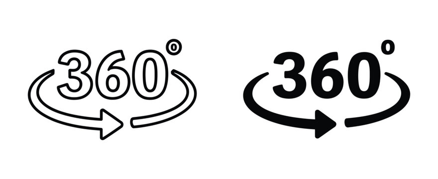 360 View Rotation Icon, Outline and Solid Style Vector Illustration for Navigation, Panorama, Interface, Virtual Tour, and User Experience Design
