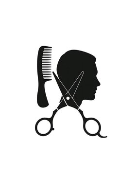 Silhouette of head with scissors and comb.