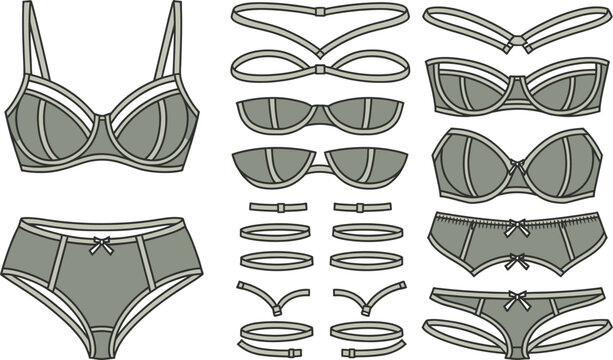 Intimate apparel design elements lingerie silhouette breakdown with bra and panty components illustration