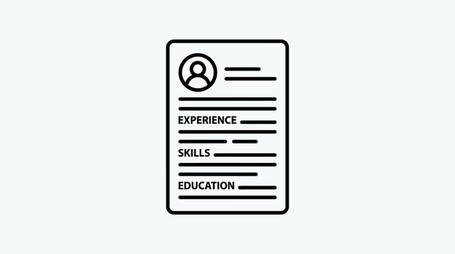 Minimalist Flat Line Art Illustration of a Professional Curriculum Vitae Document Representing Job Application and Career Development Concepts