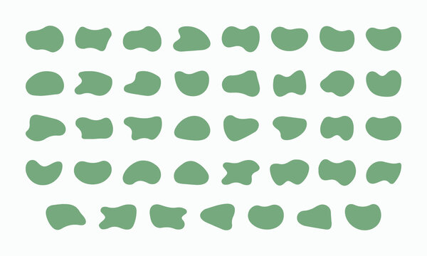 Organic blob shape collection in soft green colors for modern minimalist abstract design backgrounds or creative social media branding elements featuring natural fluid liquid forms and smooth edges.