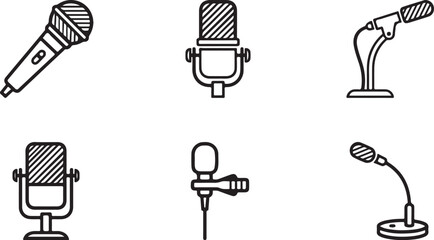 Six types of microphones icon set illustration Vector © Runa