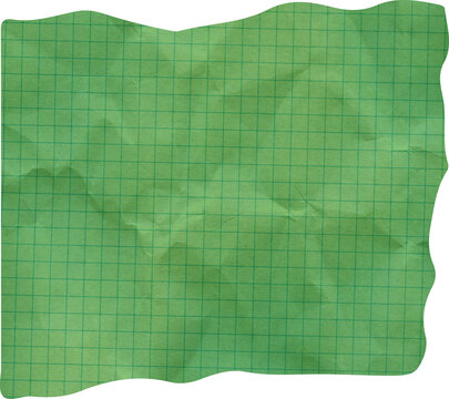 Green crumpled graph paper with wavy edges and grid pattern textured background for creative design and school stationery