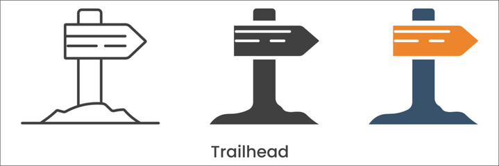 Trailhead Direction Sign Icon Collection for Hiking Route Systems Vector © Himal