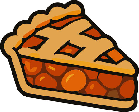 Cartoon illustration of a delicious slice of fruit pie with lattice crust.