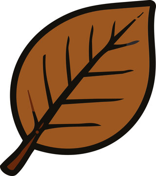 Simple brown autumn leaf illustration with black outline and veins.