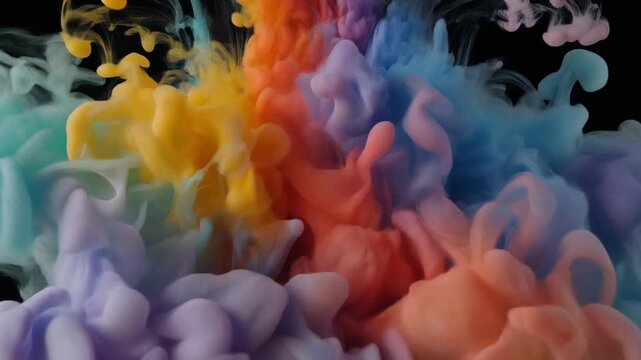 Vibrant colorful ink clouds swirling in liquid creating a mesmerizing slow motion artistic video animation effect