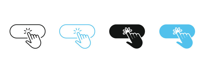 Hand clicking button icon set. Finger pressing interactive web button symbols for UI and UX design. Vector illustration © Avijit Artworks
