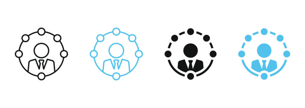 Person responsibility and leadership network icon set. Business management and role structure symbols. Vector illustration
