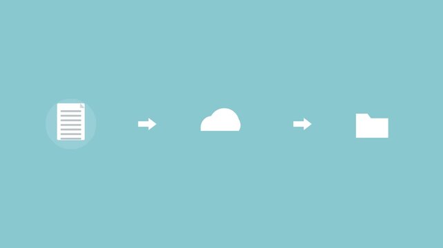 file sync pipeline with a file, a cloud and a folder connected by arrows, teal color scheme