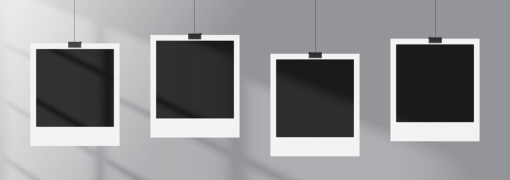 Vector illustration of instant photo frames or borders with empty copy space for custom design. Realistic mockup or template, isolated on white background