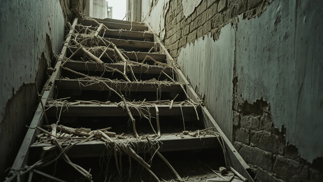 Broken Staircase in Abandoned Building