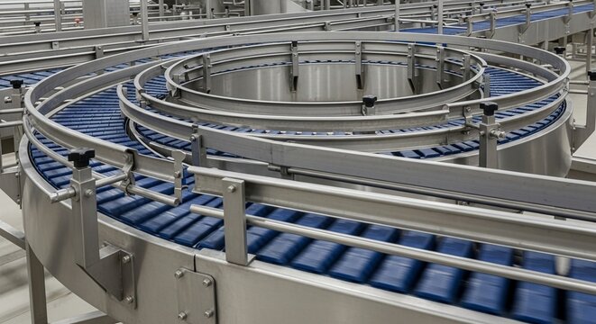 Curved Conveyor Belt Loop in an Industrial Factory Manufacturing System