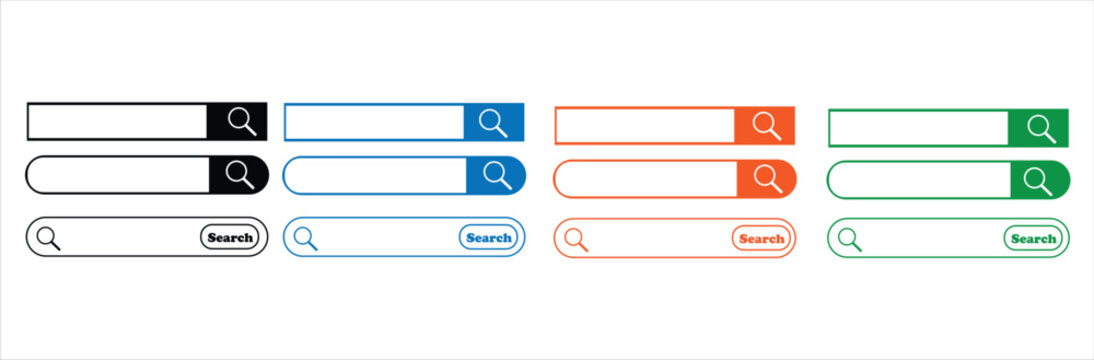 Collection of versatile search bar interface elements in various styles and colors