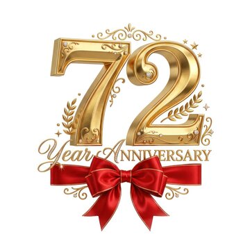 Golden 72nd Year Anniversary Celebration with Red Ribbon and Ornate Flourishes.