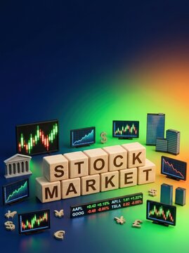 Stock Market Concept with Financial Charts and Cubes.