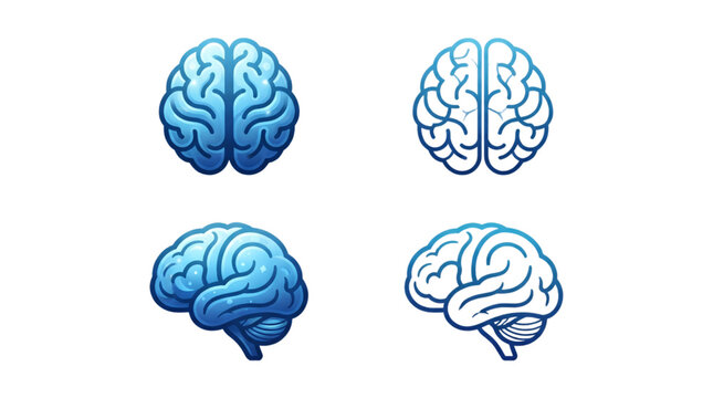 Modern Human Brain Vector Icon Set with Front and Side View Designs for Healthcare Neuroscience Artificial Intelligence and Medical UI