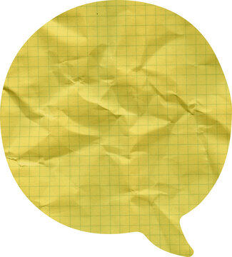 Yellow Crumpled Speech Bubble Graphic on Grid Paper Texture for Message and Communication Design Element