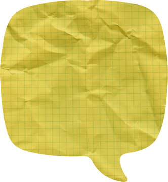 Yellow Crumpled Graph Paper Speech Bubble Chat Icon with Gridded Texture for Creative Communication and Message Design