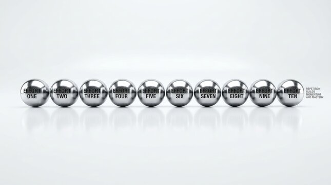 Numbered metal spheres arranged in a straight line on white