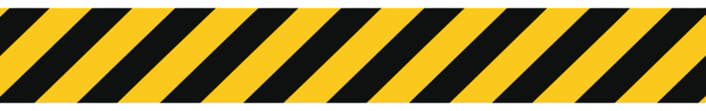 Warning tape with yellow and black caution stripes for hazard, stop, seamless safety border, and construction warning, vector, design