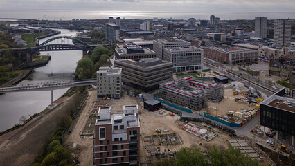Obraz premium Aerial view of regeneration in Sunderland from drone