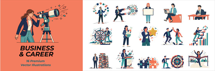 Fototapeta premium Business and career infographic concept set illustrating professional work life