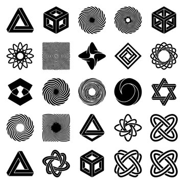 Set of abstract optical illusion shapes and geometric objects with abstract