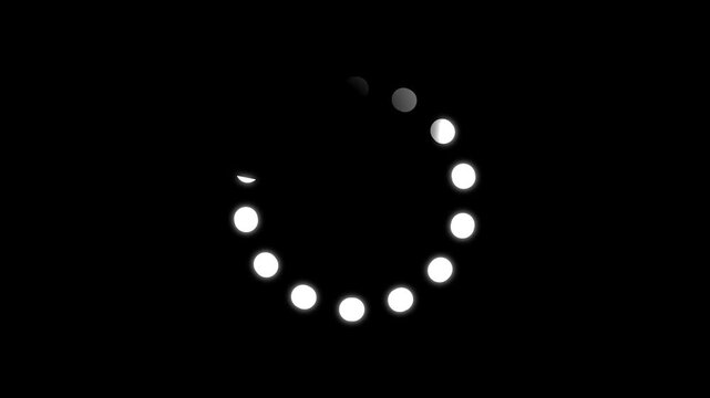 White loading spinners indicate network activity using revolving dot shapes. Interface loading states remain completely visible on black screens. Status nodes spin.