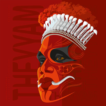 Illustration of a Theyyam face. Theyyam is a traditional art form in kerala.