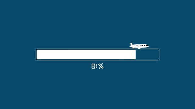 Airplane tracking indicators move across a web database status bar. Flight mileage rewards calculations look clean using this vector loader. Travel graphics grow.
