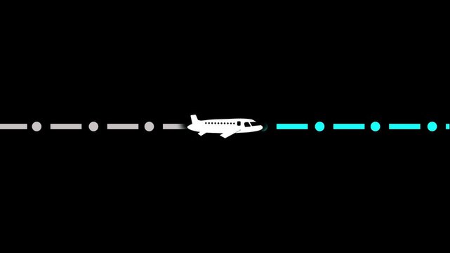 White airplane vectors glide gracefully across dark background spaces. Bright light trails capture high speed flight propulsion perfectly. Aviation icons loop well.