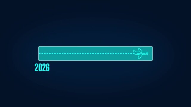 Futuristic timeline vectors track scheduling targets across the year 2026. Detailed airplane icons indicate current logistics coordinates. Project charts advance.