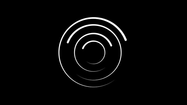 Concentric spiral lines spin endlessly to form an intense optical illusion. Hypnotic vector circles draw viewers deep into a dark vortex. Graphic whorls loop.